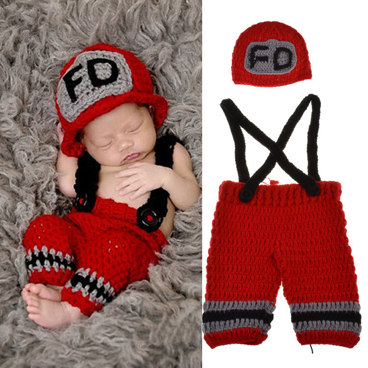 Baby Clothing Boy - Handgemaakte gehaakte pasgeboren babyjongens fotografiekleding brandweerman